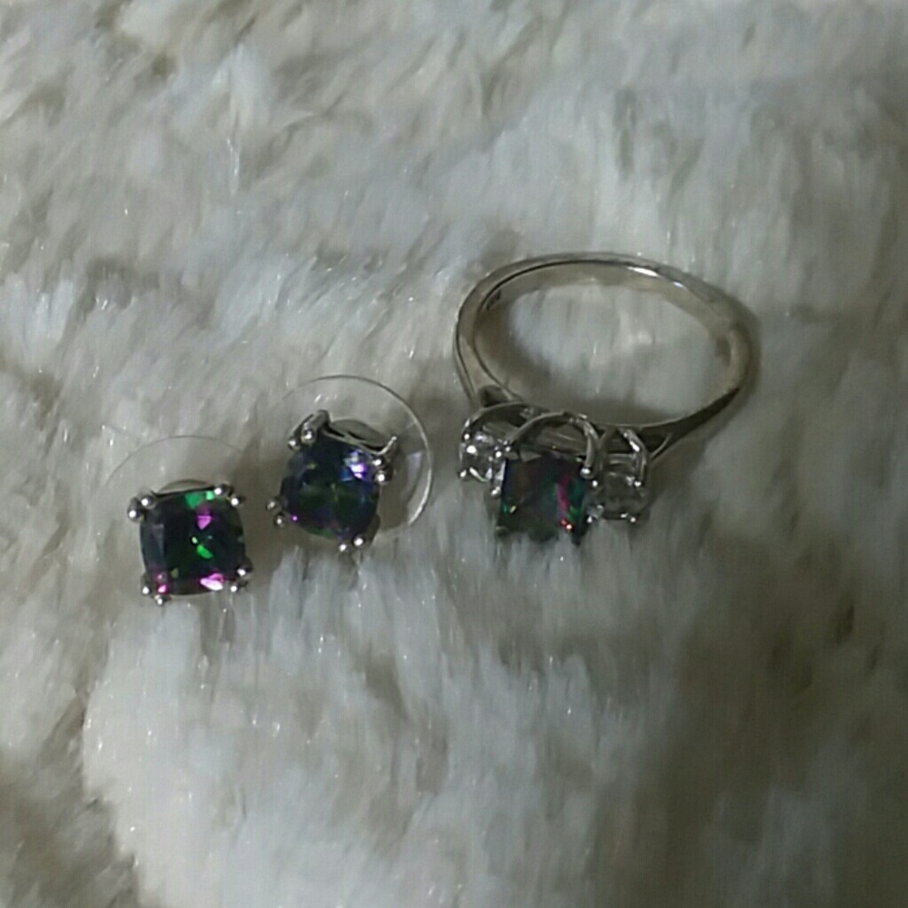 Rainbow Topaz Ring Earrings